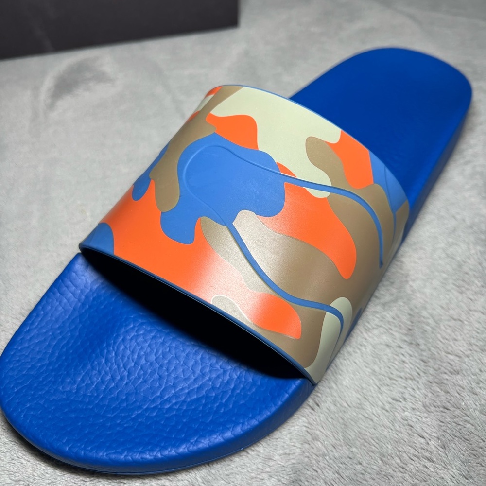 Valentino Camouflage Pool Slides - Blue with Orange Pattern - Picture 5 of 9